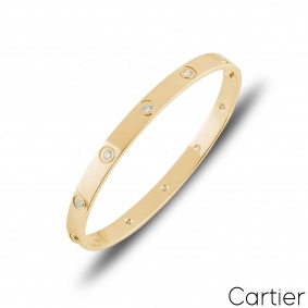 Cartier Yellow Gold Full Diamond Love Bracelet Size 18 B6040518